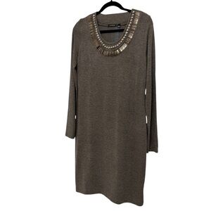 New SIONI Midi Sweater Dress Beaded Neckline Gray Medium NWT New with tags.